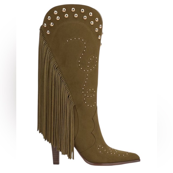 Jessica Simpson Shoes - NEW $180 Jessica Simpson Rosera Studded Fringe Western Boots Olive Green